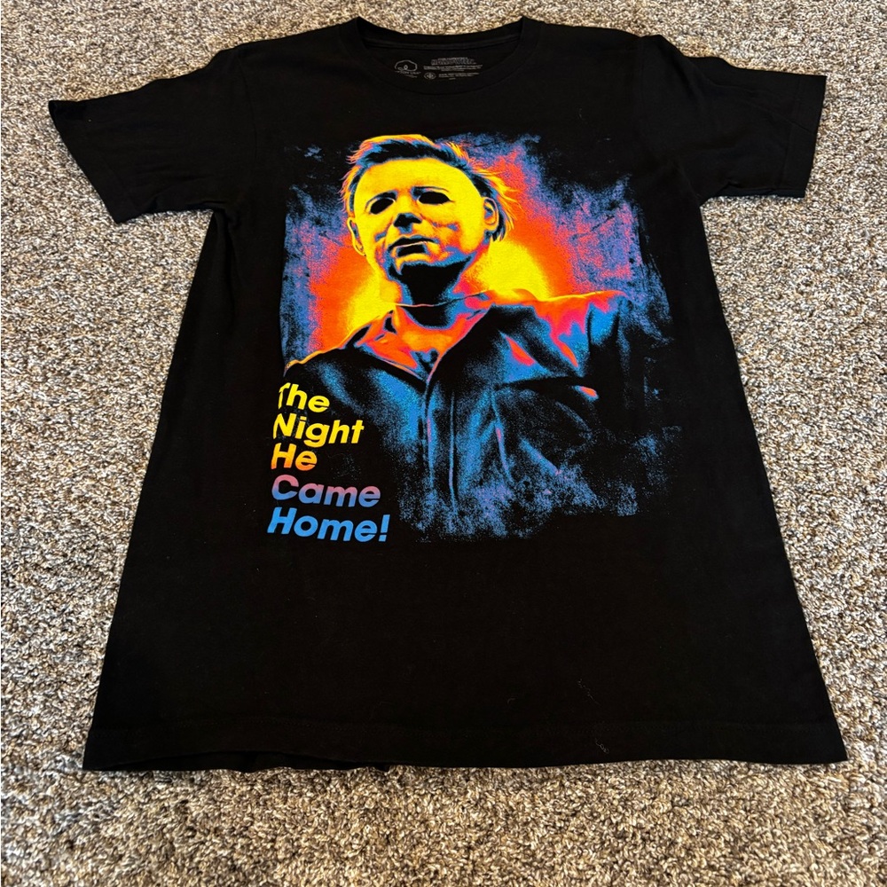 Black Halloween Michael Myers Graphic T-Shirt with Colorful Print